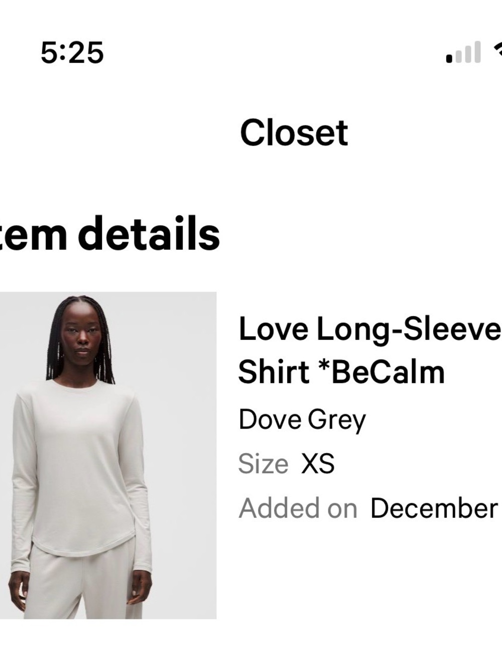 Lululemon Love Long-Sleeve Top Be Calm in Dove Gray